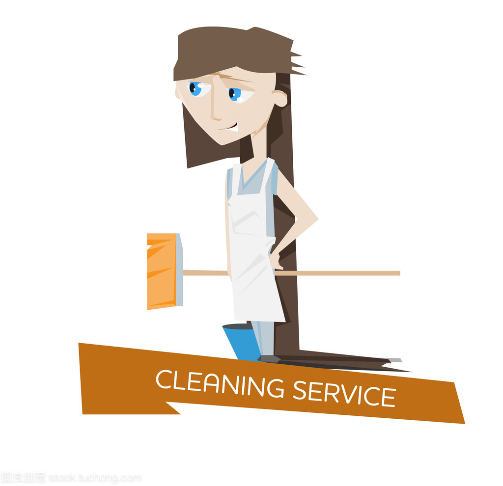 卡通美丽的年轻女子,清洗服务理念